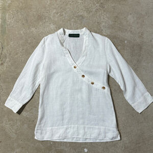 Harve Benard Top Women’s Size Small Medium 100% Linen Tunic White Side Zip